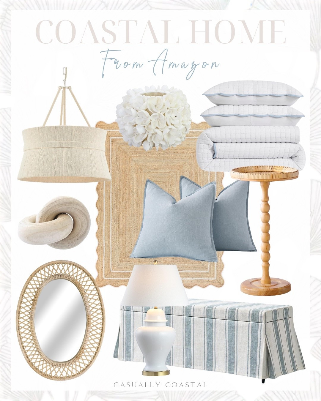 Coastal Home From Amazon

Amazon home decor, Amazon rug, coastal rug, Amazon drink table, coastal side table; Amazon vase, Amazon bedding, coastal bedding, coastal decor, wave scalloped jute rug, 5x7 rug, storage bench, rattan chandelier, coastal chandelier, Amazon pillow cover, coastal pillow cover, linen pillow covers, white quilt, lightweight scalloped quilt, oval rattan wall mirror, coffee table decor, wood knot chain, ceramic ginger jar table lamp, rattan round small table, seashell blossom candle holder

#LTKHome
