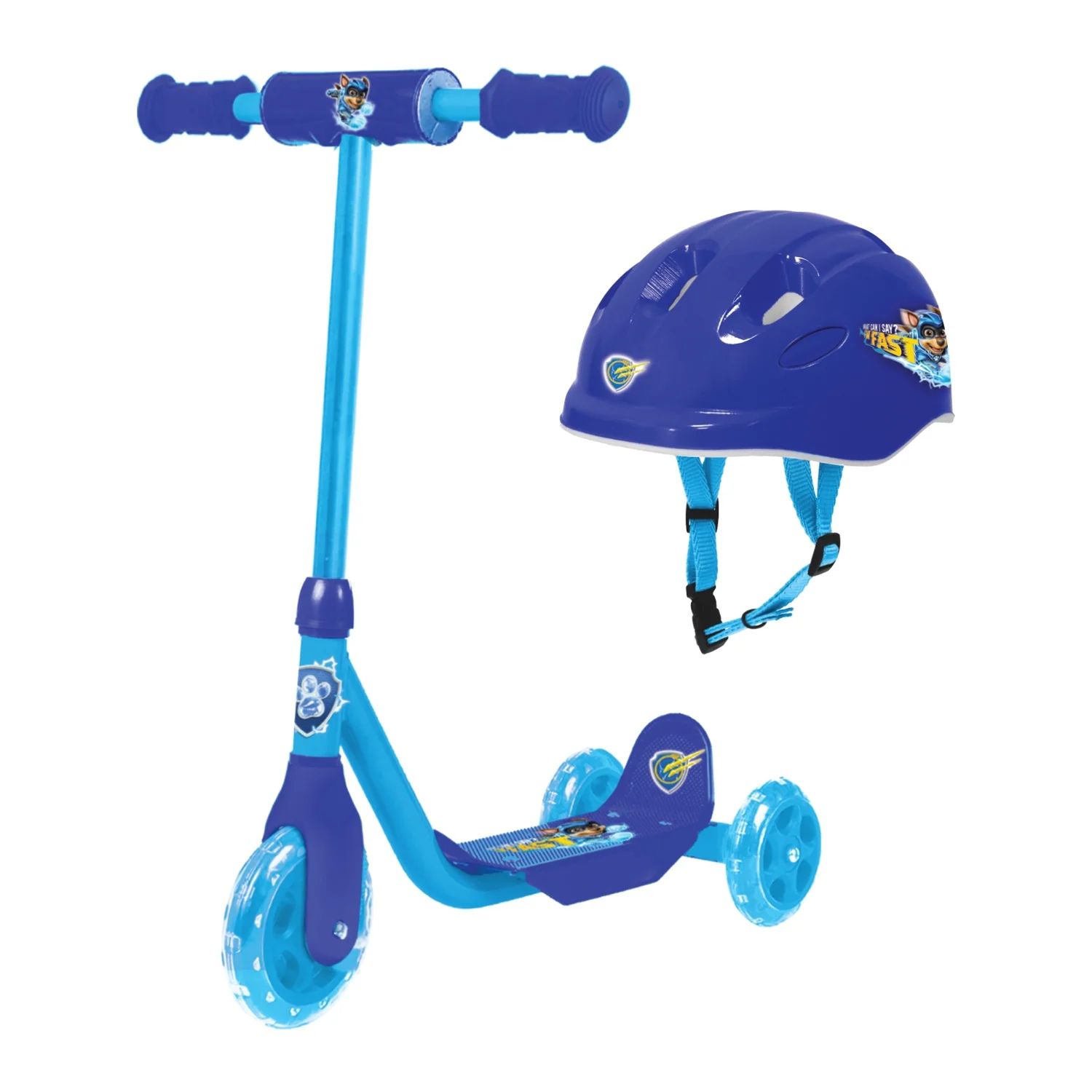 PAW Patrol The Mighty Movie Chase 3 Wheel Scooter & Helmet Set - Ages 2+ - 44lbs - Unisex - Blue | Walmart (US)