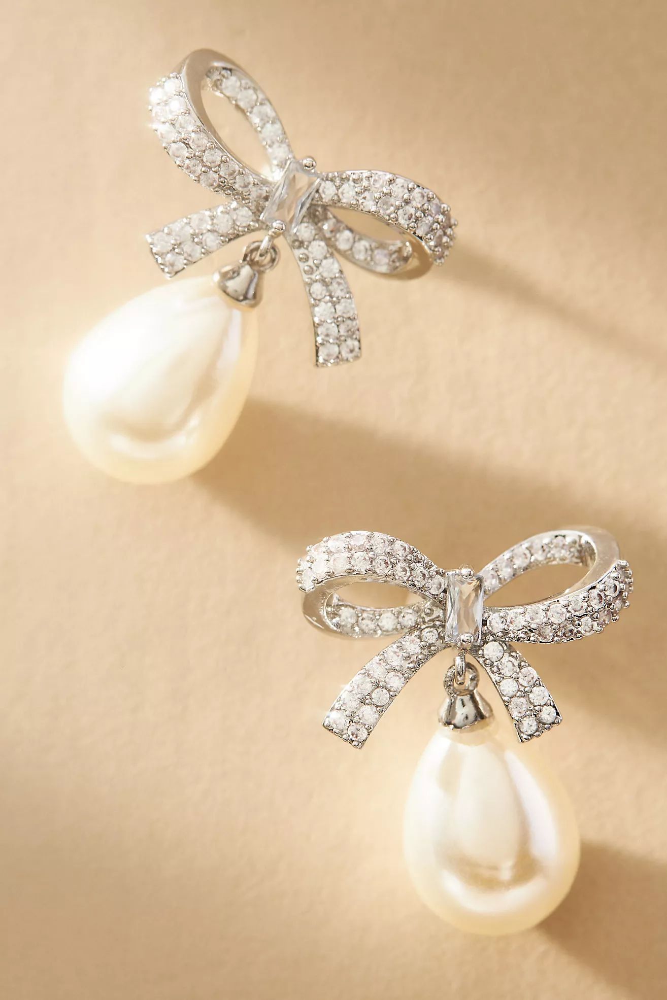 Shashi Pavé Bow Pearl Drop Earrings | Anthropologie (US)