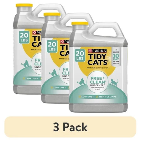 (3 pack) Purina Tidy Cats Free and Clean Clumping Cat Litter, Unscented, 20 lb Jug | Walmart (US)