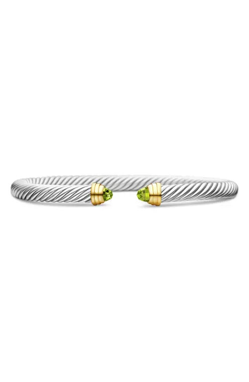 David Yurman Classic Cable Bracelet in Sterling Silver with 14K Yellow Gold and Peridot at Nordstrom, Size Large | Nordstrom