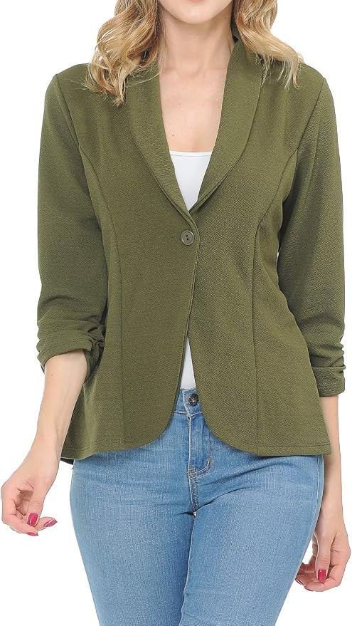 Women's 3/4 Ruched Sleeve Lightweight Work Office Blazer Jacket (S-3XL) | Amazon (US)