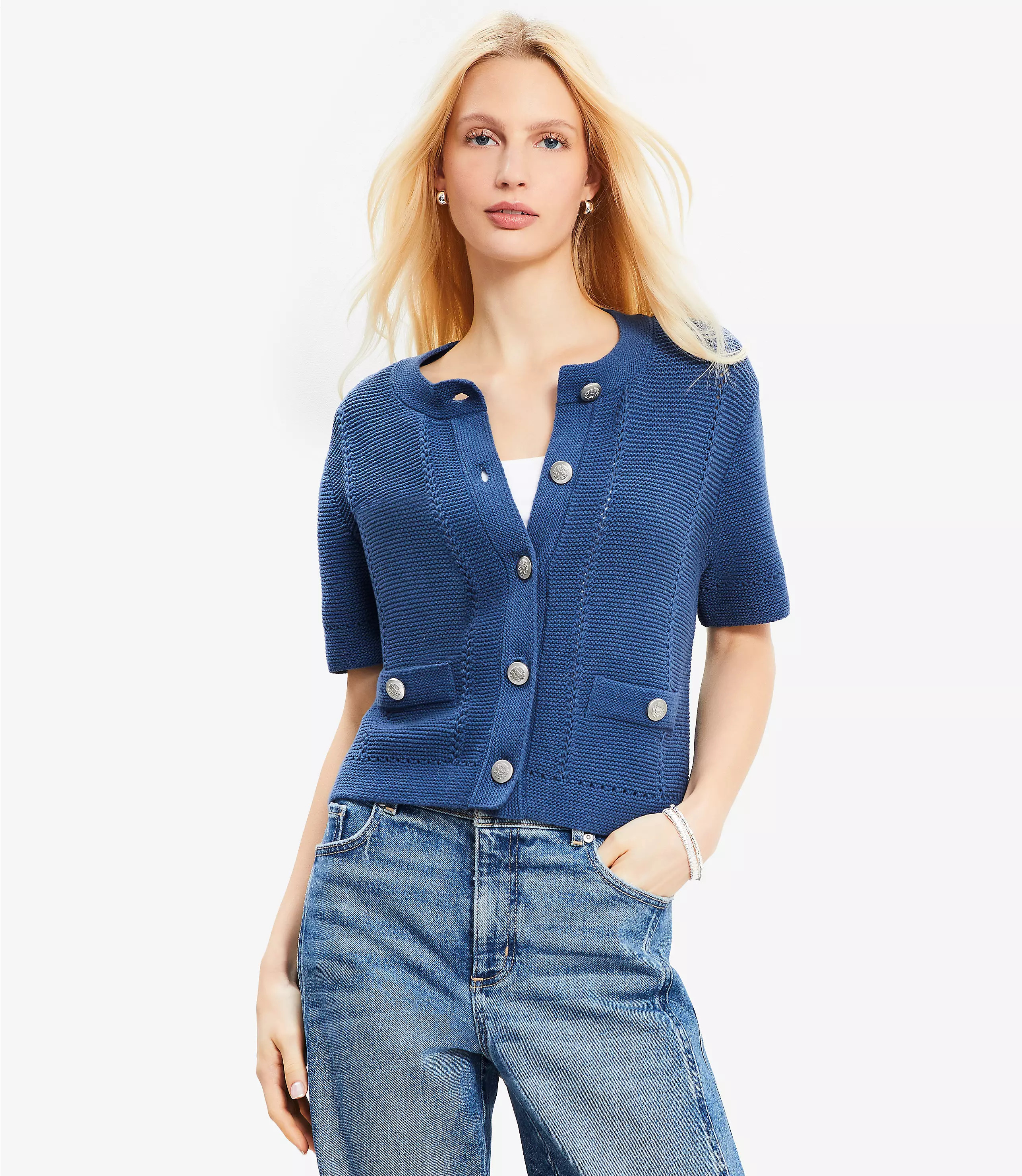 Link Stitched Sweater Jacket | LOFT