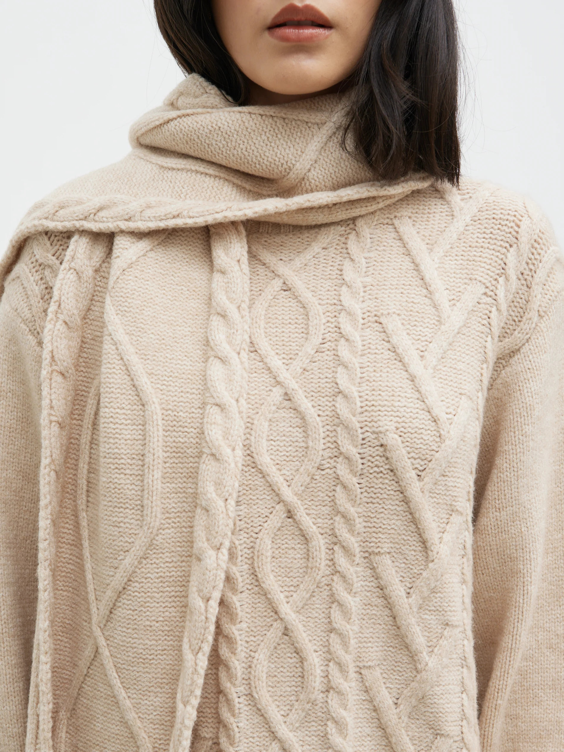 Larna Cable Knit Mini Dress with Scarf - Beige Marl | Pretty Lavish (UK)