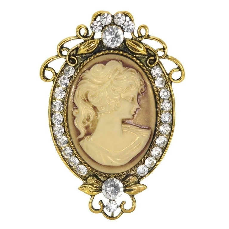 Gyn&Joy Antique Gold Tone Clear Rhinestones Cameo Woman Brooch Pin | Walmart (US)