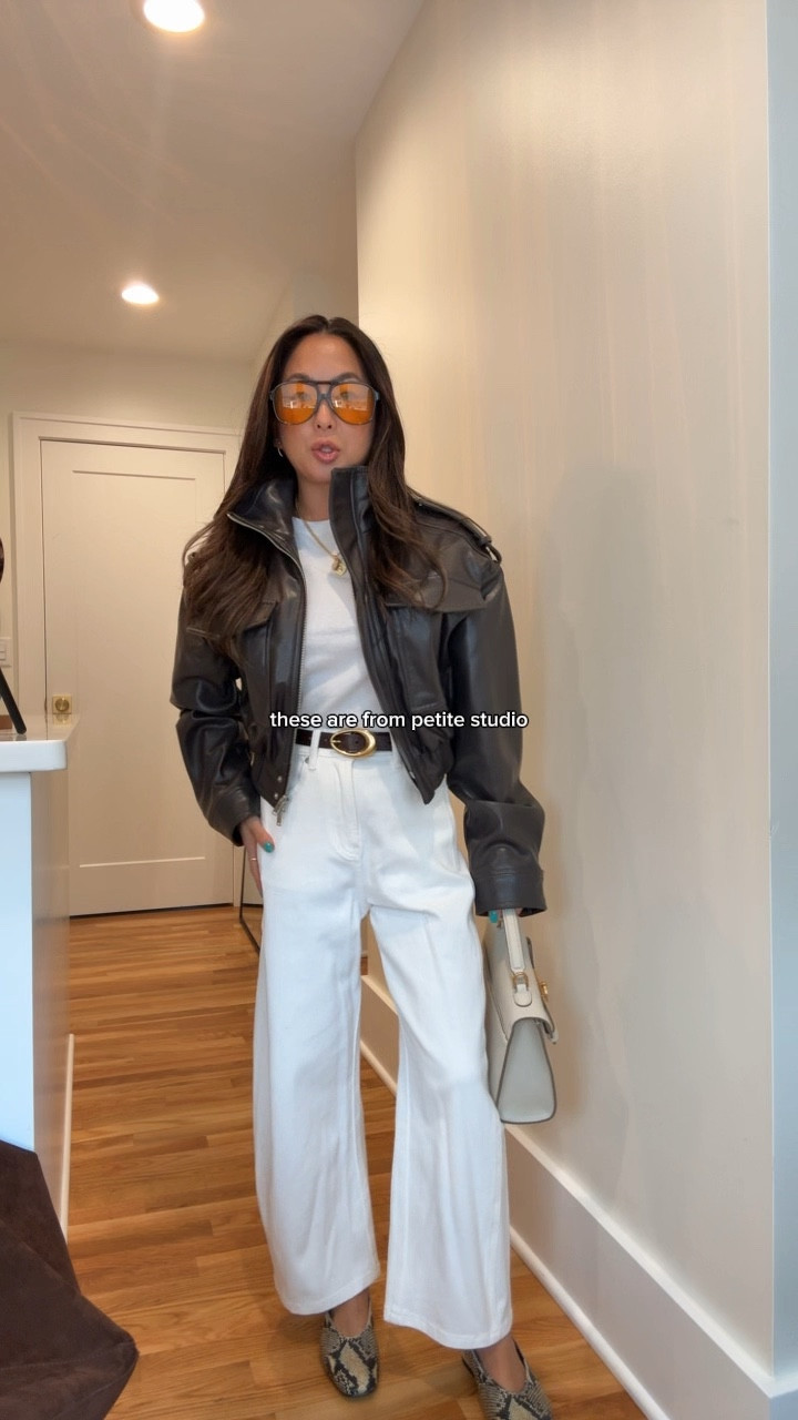  Cool casual look with these white barrel jeans, fun shoes, and a cute cropped bomber jacket!! 
Coat: ZARA REF 4749/701 size XS
Top: XS
Belt: XS
Jeans: XXS
Flats: 5, they fit snug but stretch. I’m a true size 5 

#LTKootd #LTKOver40 #LTKPetite