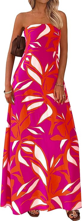 MASCOMODA Summer Boho Floral Maxi Dresses for Women 2025 Strapless Tube Top Dress Smocked Flowy B... | Amazon (US)