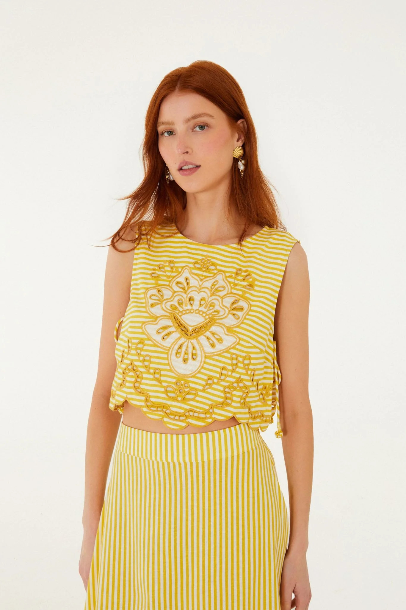 Yellow Stripes Richelieu Sleeveless Crop Top, YELLOW / XS | FarmRio (US)