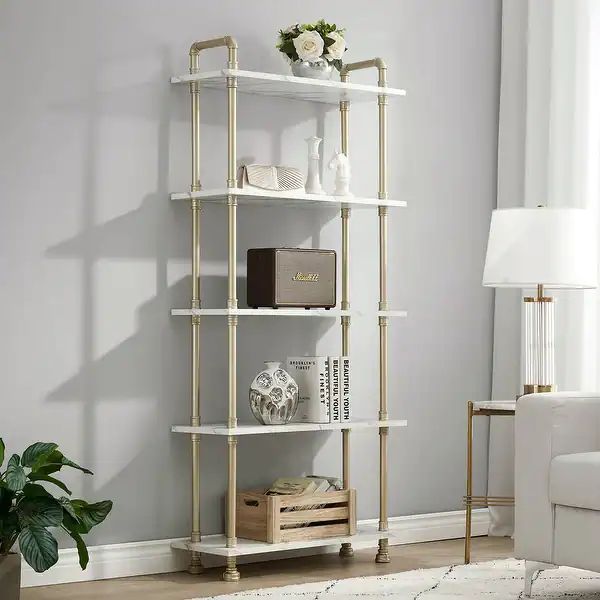 ivinta Industrial Bookshelf 3/4/5/6 Shelf Bookcase, Rustic Shelves, Modern White Shelves - Overst... | Bed Bath & Beyond