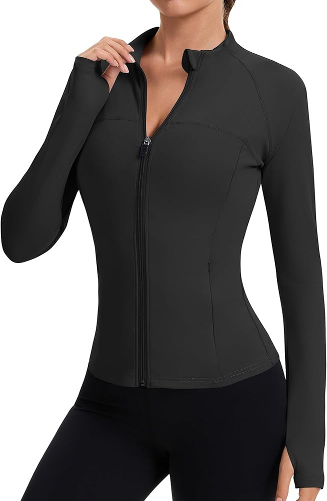 Rapbin Women's Full Zip Workout jackets Runing Slim Fit Athletic Tops With Thumb Holes | Amazon (US)