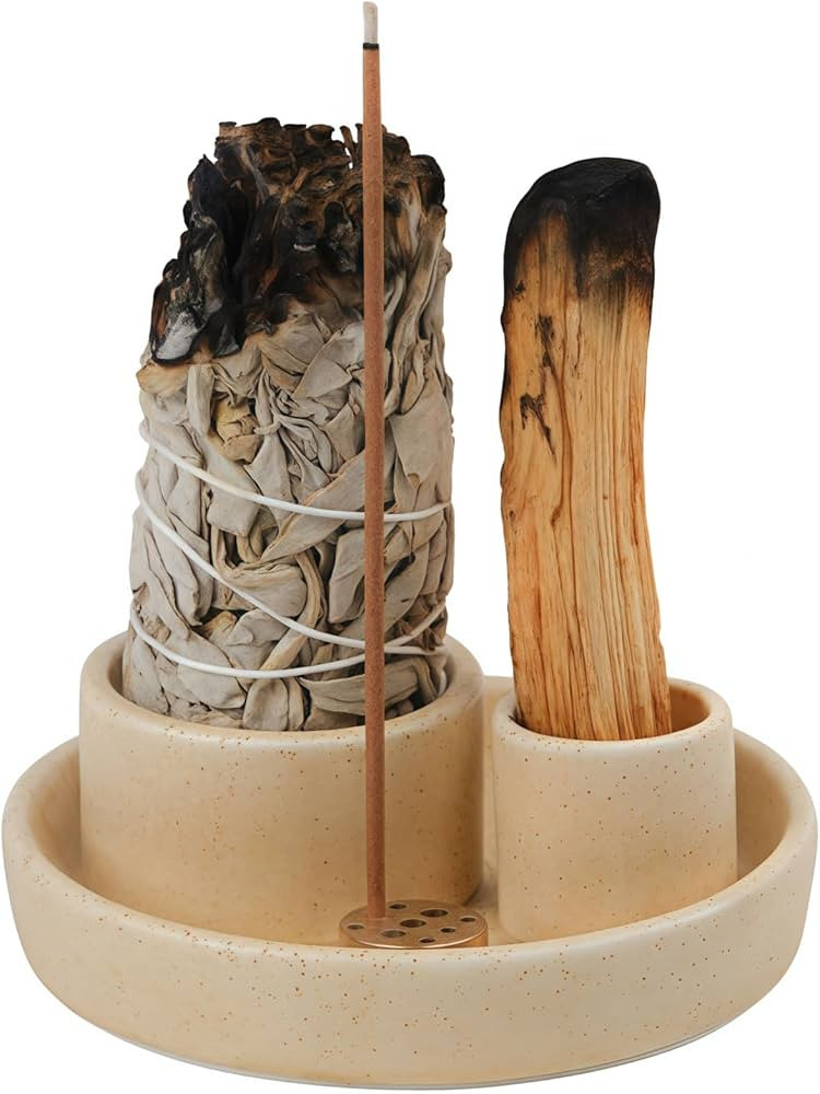 4 in 1 Incense Holder, Ceramic Incense Stick and Palo Santo Holder,Sage Holder for Burning- 4.25"... | Amazon (US)
