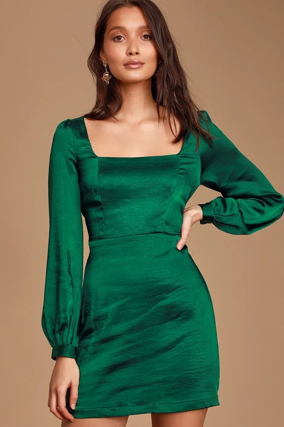 Got The Love Emerald Green Satin Square-Neck Mini Dress | Lulus (US)