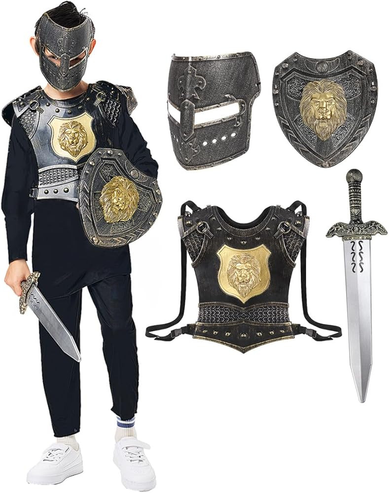 Kids Medieval Knight Armor Costume for Boys with Swords Helmet Shields Chest Piece Medieval Dress... | Amazon (US)