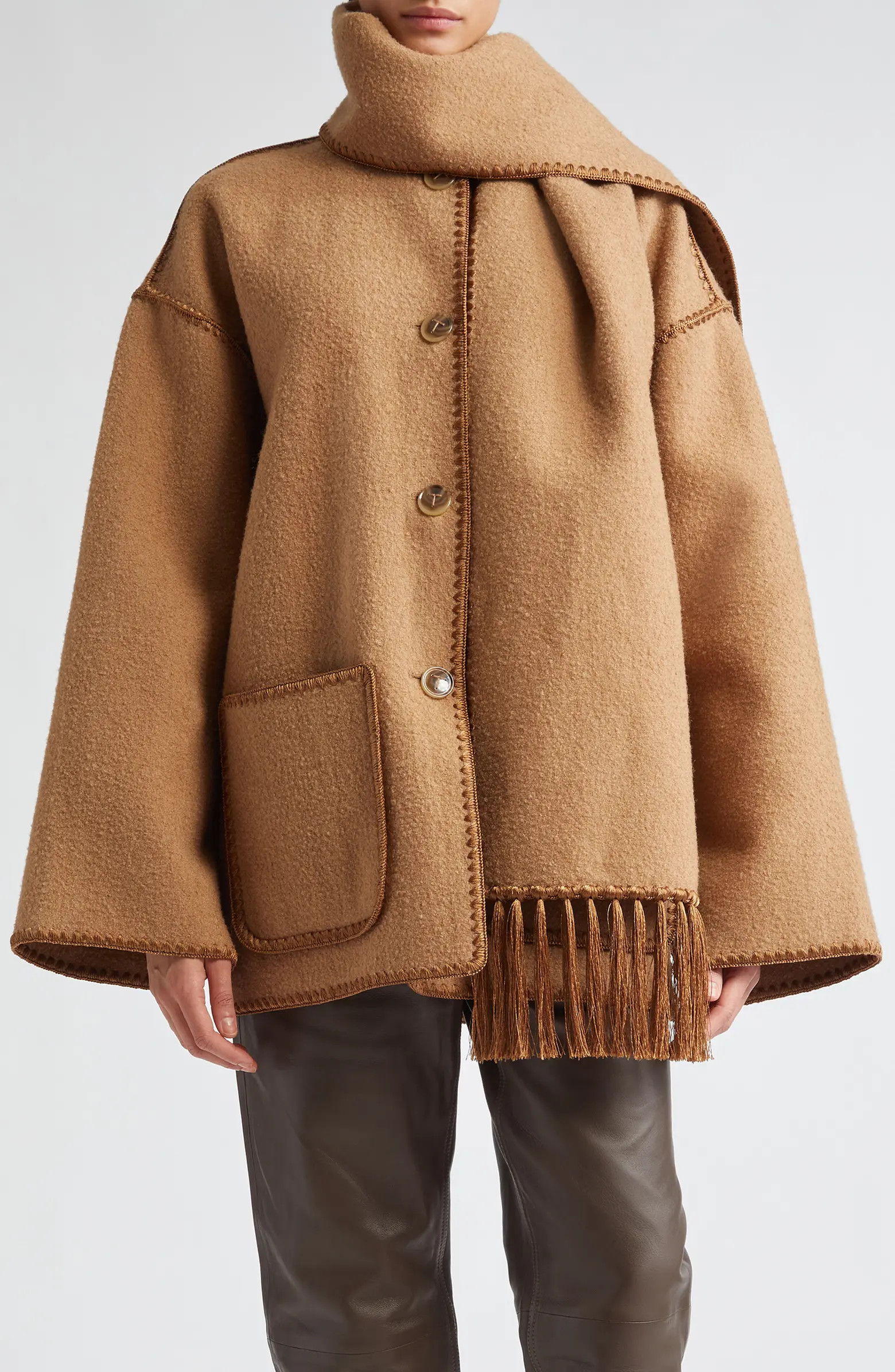 TOTEME Chain Stitch Wool Blend Scarf Jacket | Nordstrom | Nordstrom