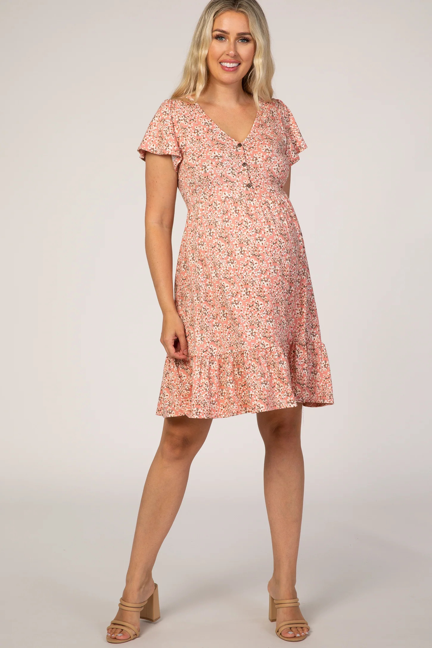 Pink Floral Ruffle Accent Maternity Dress | PinkBlush Maternity