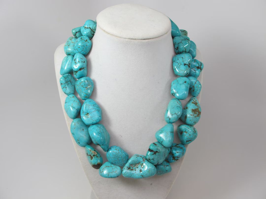 Chunky Statement Turquoise Boho Necklace, Turquoise Gemstone Necklace, Big Turquoise Stone Beads,... | Etsy (US)