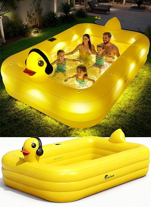 Amazon.com: FizZeal Inflatable Pool with Lights,Solar Duck Inflatable Swimming Pool for Kid,Blow ... | Amazon (US)