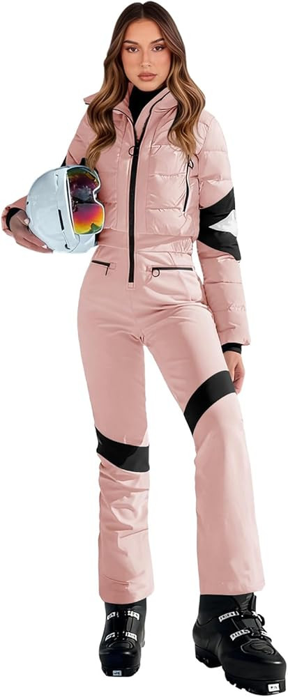 Yousify Womens Onesie Ski Suit Winter Outdoor Sports Warm Waterproof Snowsuit Color Block Jumpsui... | Amazon (US)
