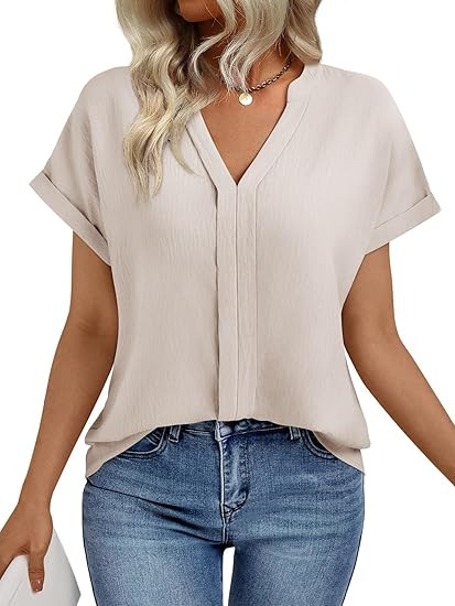 Dealmore Womens Tops Dressy Casual Business Work Blouses Summer Short Sleeve Shirts V Neck Clothe... | Amazon (US)