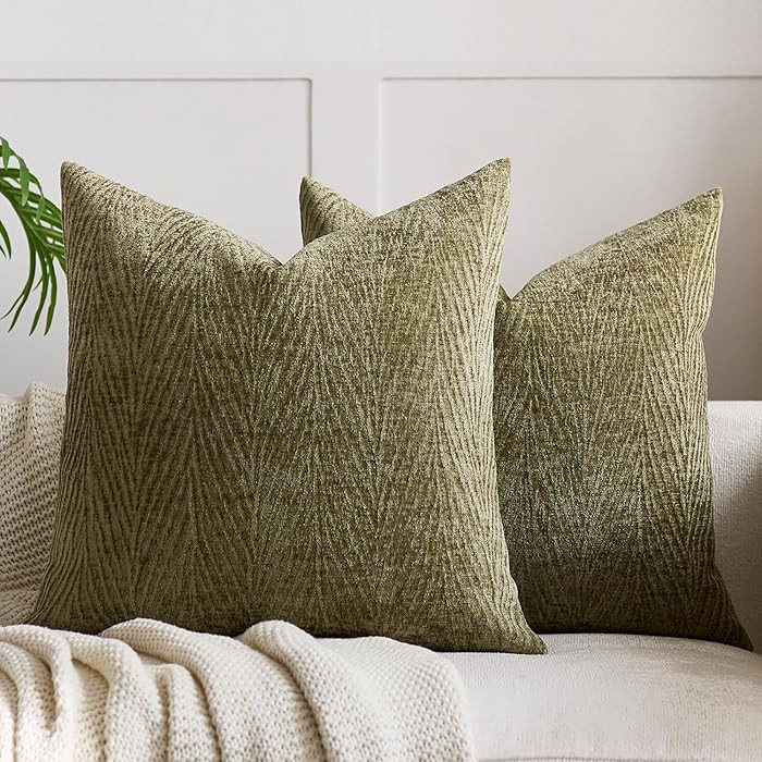 Spring Pillow Covers 18x18 Inch Set of 2, Soft Decorative Throw Pillow Covers with Leaves Texture... | Amazon (US)