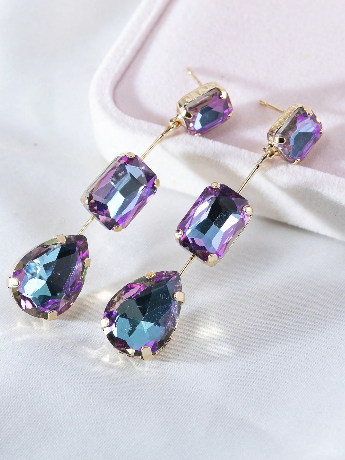 Trends1 Pair Of Iridescent Purple Blue White Crystal Glass Pendant Earrings, Gorgeous Jewelry For... | SHEIN