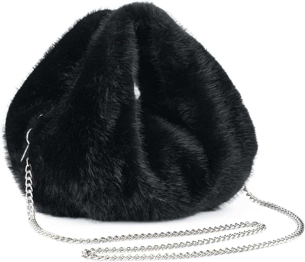 Winter Small Crossbody Bag for Women Faux Rabbit Fur Hobo Bag, Soft Plush Shoulder Handbag Furry ... | Amazon (US)