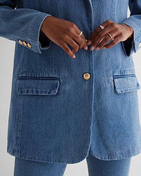 Denim Oversized Novelty Button Blazer | Express