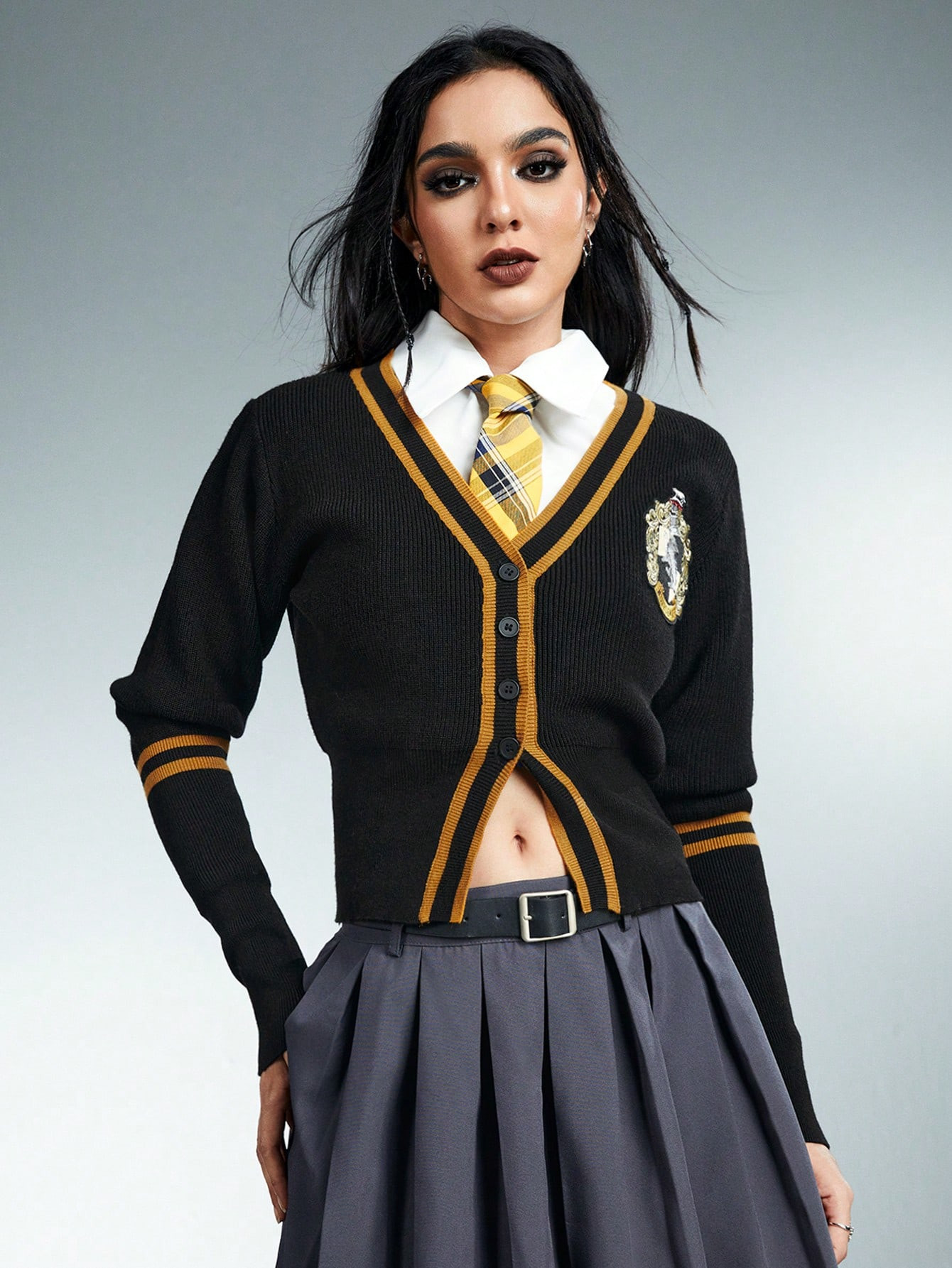 Harry Potter | ROMWE Women's  House Embroidered Contrast Piping Cardigan | SHEIN