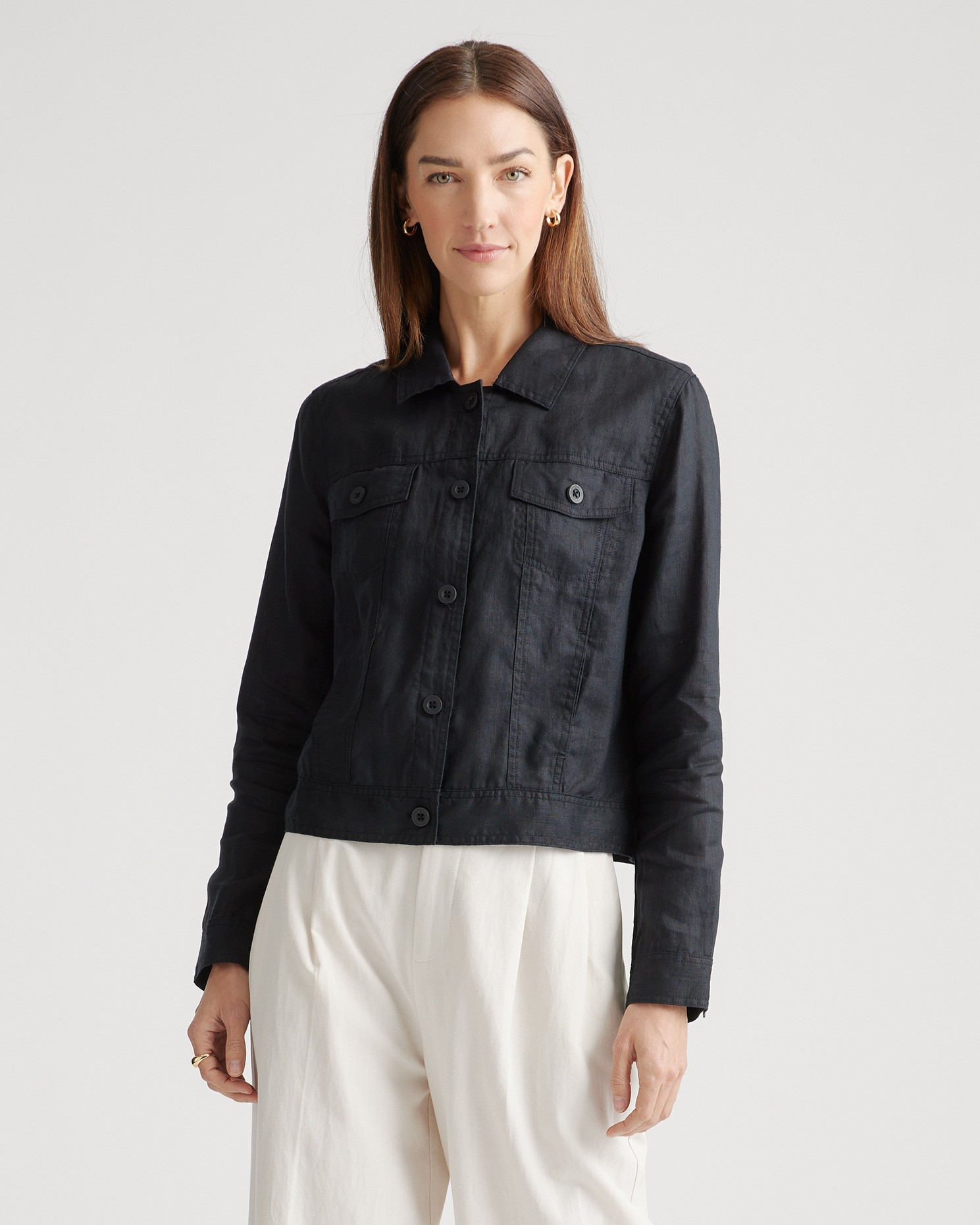 Quince | Women's 100% European Linen Jacket in Blue Pinstripe, Size XL | Quince