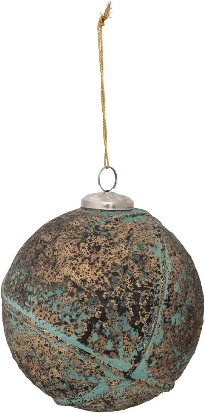 Embossed Glass Ball Ornament, Green and Heavily Distressed Antique Gold Finish | Amazon (US)
