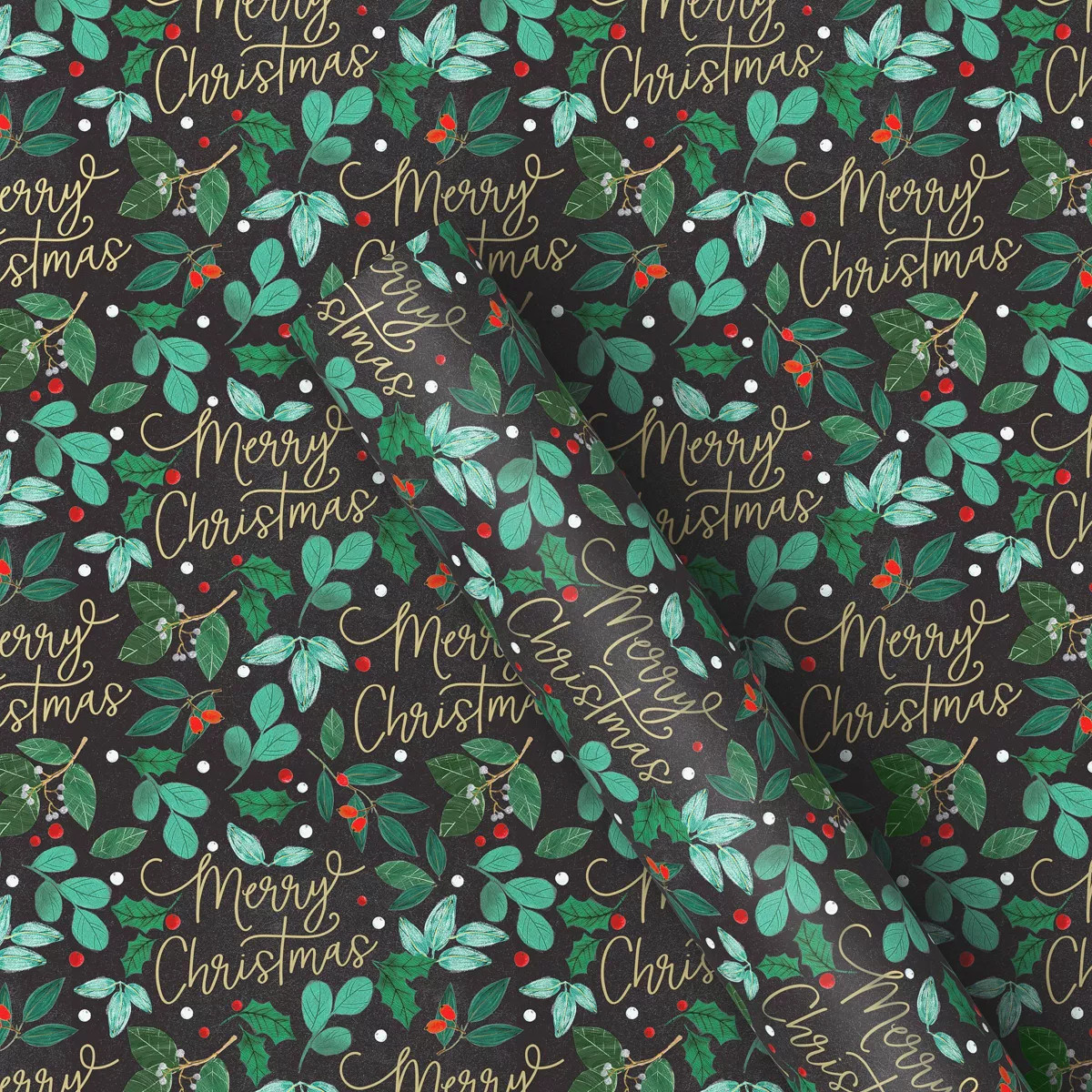 25 sq ft 'Merry Christmas' with Greenery Gift Wrap Green/Black - Wondershop™ | Target
