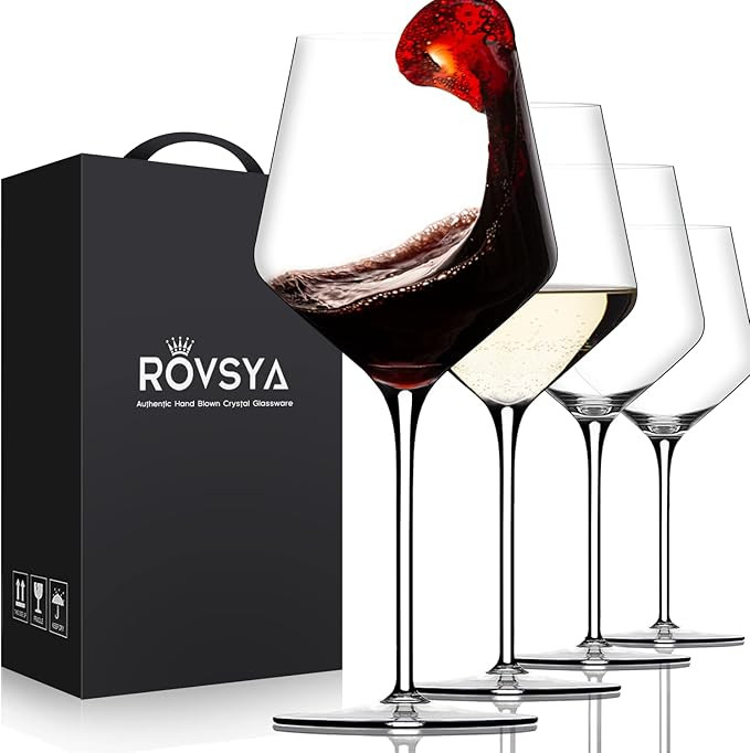 Amazon.com: Red Wine Glasses Set of 4 ,Crystal Hand Blown Burgundy Glasses-Ultra-thin,18 OZ，Lig... | Amazon (US)