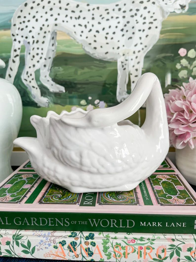 Vintage White Swan Ceramic Planter Pot  Chinoiserie Chic Home - Etsy | Etsy (US)