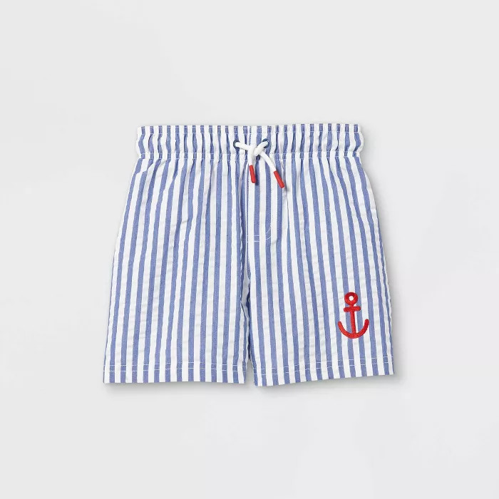 Toddler Boys' Seersucker Anchor Print Swim Trunks - Cat & Jack™ Blue | Target