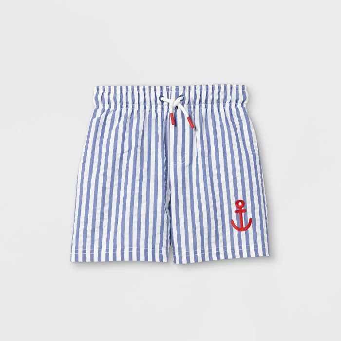 Toddler Boys' Seersucker Anchor Print Swim Trunks - Cat & Jack™ Blue | Target