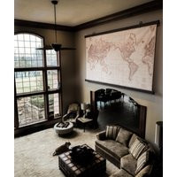 Giant World Map Canvas Painting Reclaimed Wood & Steel Wall Art | Etsy (US)