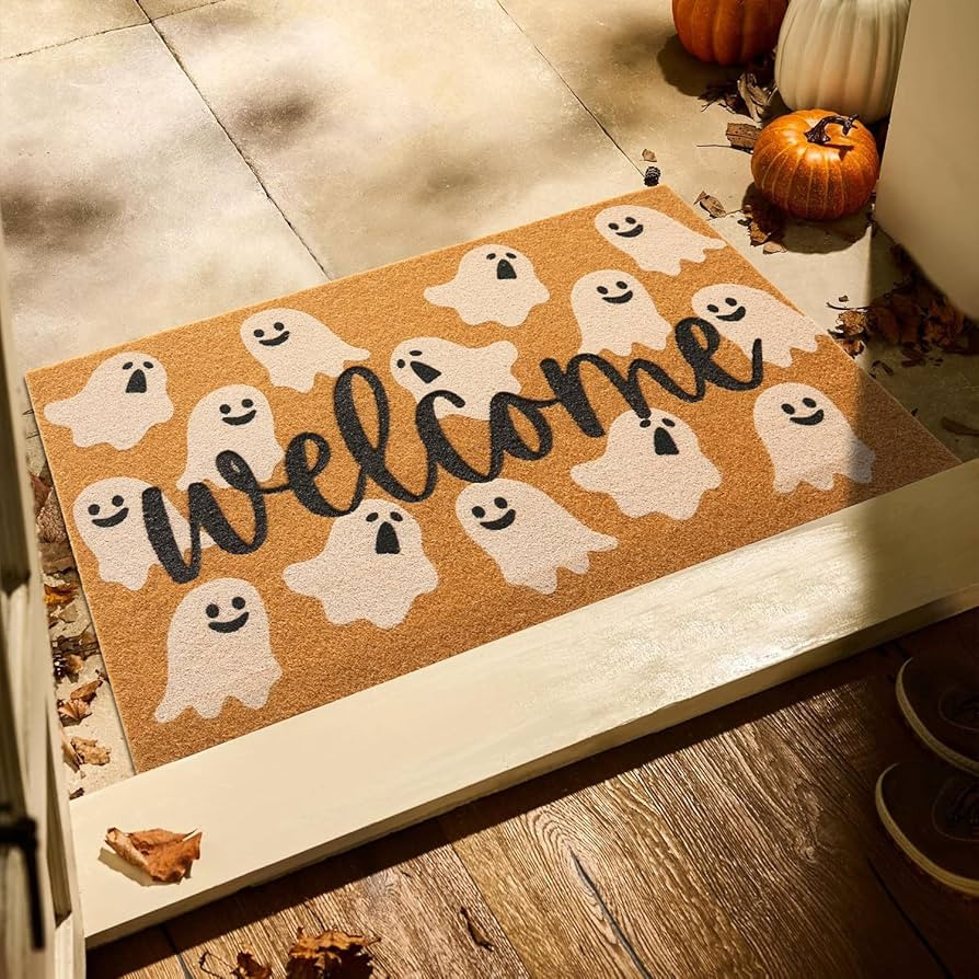 Halloween Door Mat Spooky Ghost Welcome Mat for Front Door Outdoor Entrance Doormat Coir Dirt Tra... | Amazon (US)