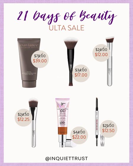 Don't miss these beauty products from Exquivance, Benefit Cosmetics and It Cosmetics while they're part of Ulta's 21 Days of Beauty sale!
#onsaletoday #makeupessentials #skincarepicks #makeupbrushes

#LTKsalealert #LTKbeauty #LTKunder100
