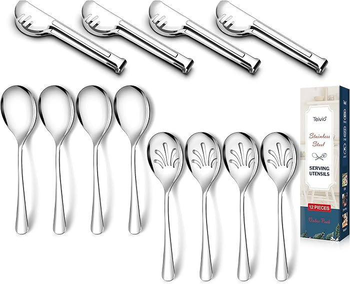 Stainless Steel Metal Serving Utensils - Large Serving sets-10" Spoons, 10" Slotted Spoons and 9"... | Amazon (US)