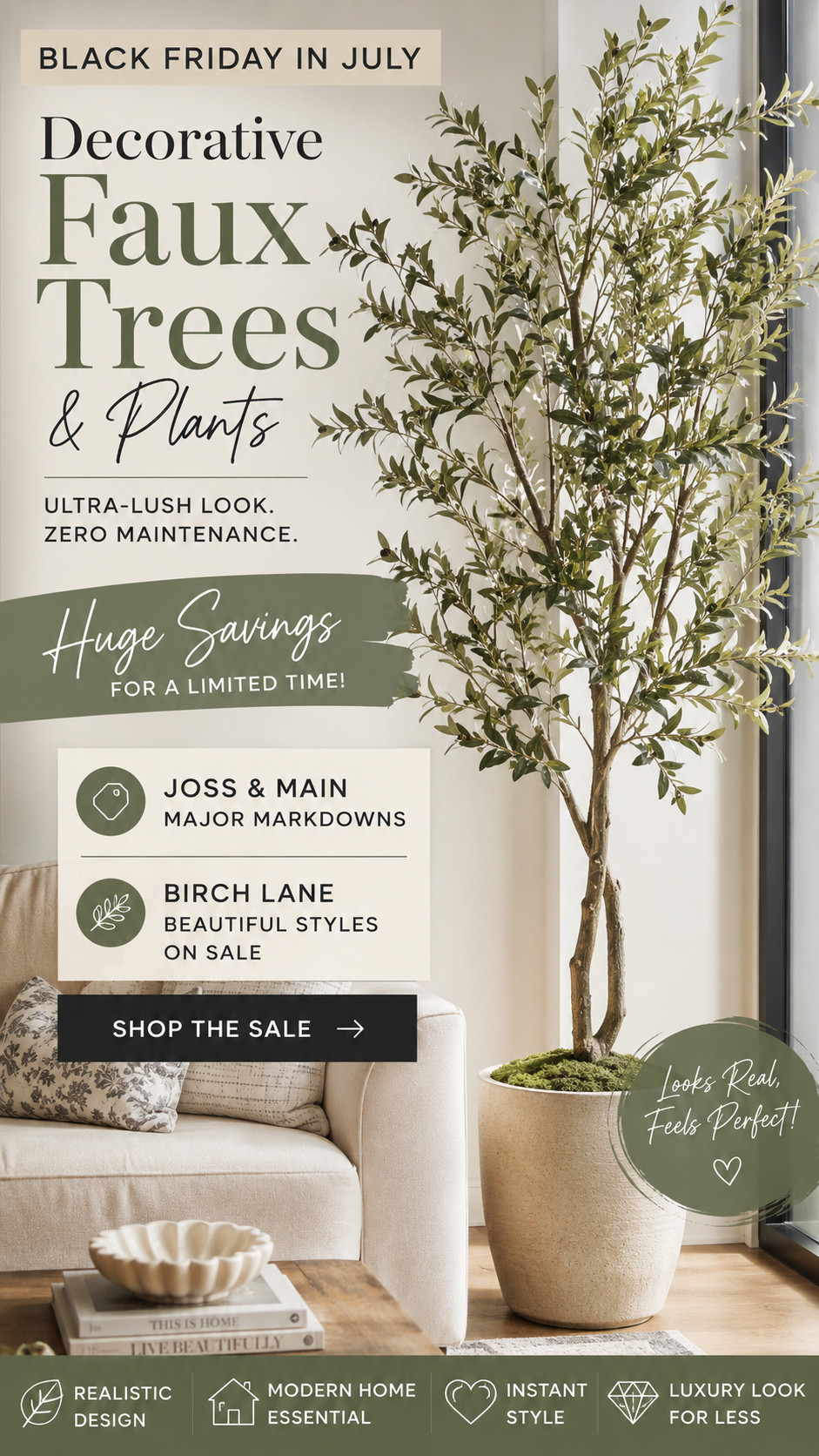 Okay so imagine this… you walk into your living room and something just feels different ✨ like softer, calmer, a little more “put together” without even trying 🌿

That’s literally what happened when I added one of those ultra-lush faux trees everyone’s been obsessing over lately. I found it during the Black Friday in July sales on Joss & Main and Birch Lane, and I swear it changed the whole vibe of my space overnight. No watering, no mess… just instant Pinterest-level aesthetic 😭

I styled it in an empty corner that used to feel so blah, and now it’s giving cozy, modern, slightly boujee energy. The leaves look so real, the shape is perfect, and it just makes everything feel more intentional. Like how does one plant do all that??

And the fact that these are on huge sale right now?? yeah… this is one of those “you’ll regret not getting it” moments 💅🏼

#LTKHome #LTKSale #LTKFinds #BlackFridayInJuly #JossAndMain #BirchLane #FauxTree #FauxPlants #ArtificialPlants #ModernHomeDecor #NeutralHome #MinimalistHome #HomeInspo #LivingRoomDecor #CozyHome #HomeGlowUp #DecorFinds #AffordableDecor #LuxuryForLess #PlantDecor #OliveTree #FiddleLeafFig #AestheticHome #InteriorInspo #HomeStyling #DecorTrends #ViralFinds #SaleAlert #HomeDeals #LTKHomeInspo 

 #LTKSeasonal #LTKHome #LTKSaleAlert