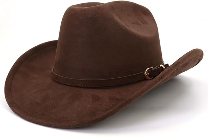 Cowboy Hat Cowgirl Hat Men's & Women's Wide Brim Felt Fedora Hat with Buckle Belt Western Cowboy ... | Amazon (US)