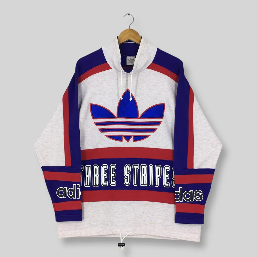 Vintage Distressed Adidas Trefoil Multicolor Sweatshirt Large 90s Adidas Trefoil Spell Out Pullov... | Etsy (US)