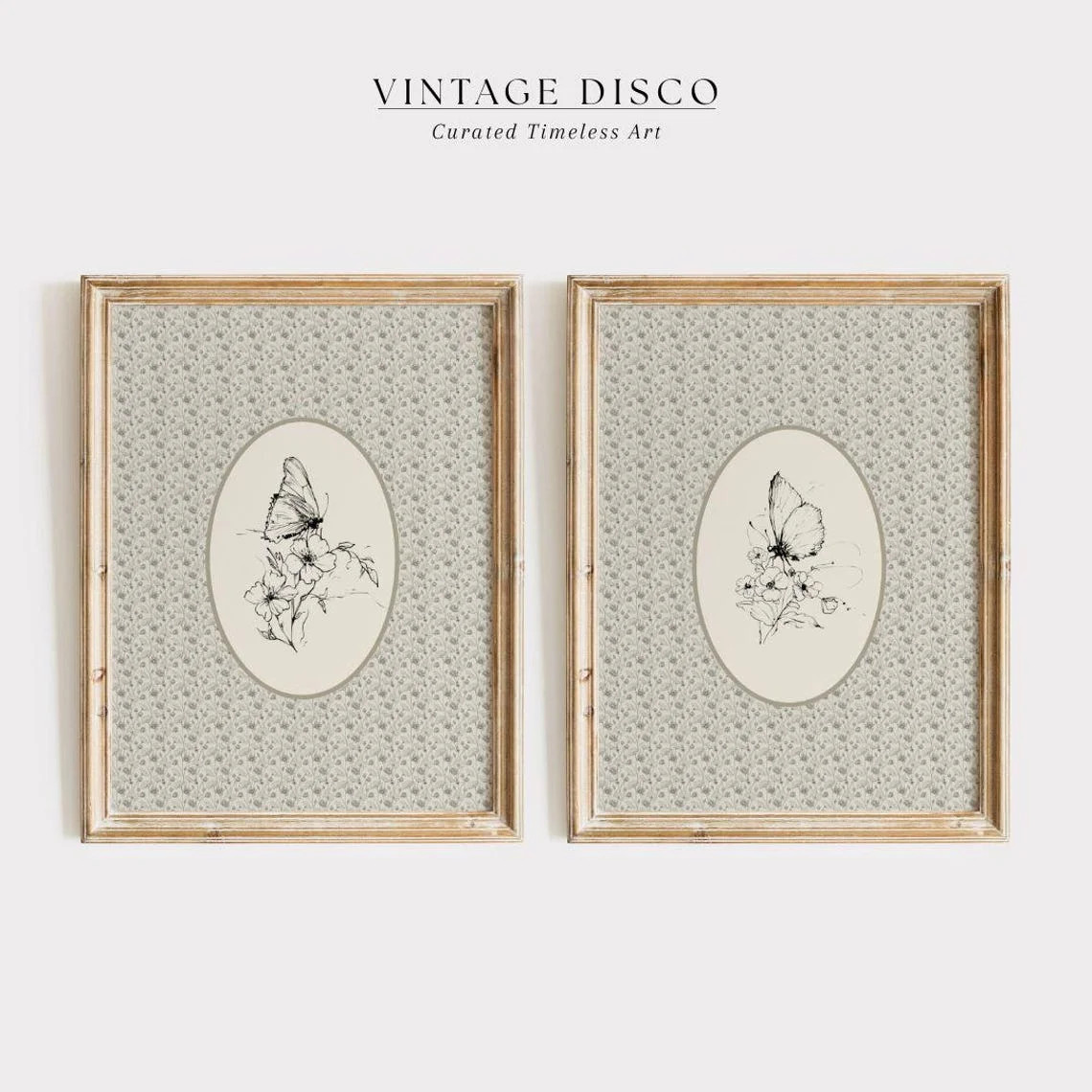 Luvia Vintage Butterfly Sketch Set Of 2 Neutral French Country Decor, Cottagecore Print, Nancy Me... | Walmart (US)