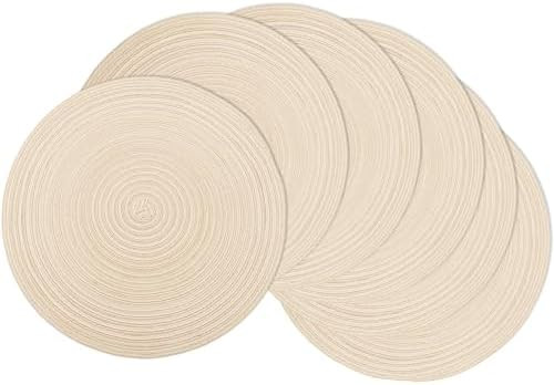 Braided Round Placemats Set of 6, Woven Washable Non-Slip Table Mats for Kitchen Dining, 15 Inch,... | Amazon (US)