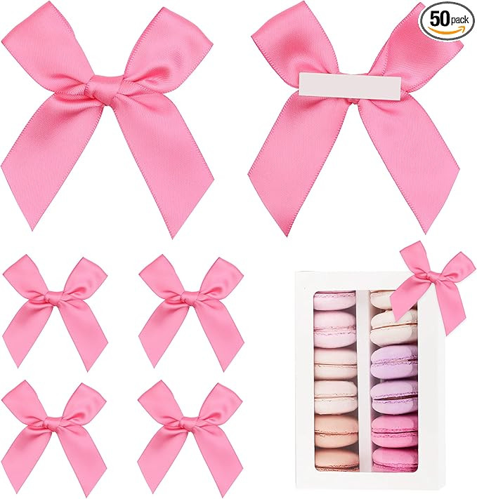Pre-Tied Self Adhesive Hot Pink Satin Ribbon Bows for Crafts 3" Small Pink Bow Decor for Coquette... | Amazon (US)