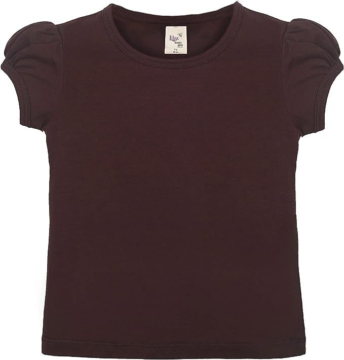 Lilax Girls' Basic Short Puff Sleeve Round Neck Cotton T-Shirt | Amazon (US)