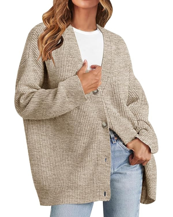 MEROKEETY Women's Cardigan Sweaters 2025 Fall Open Front Oversized Button V Neck Loose Soft Knit ... | Amazon (US)