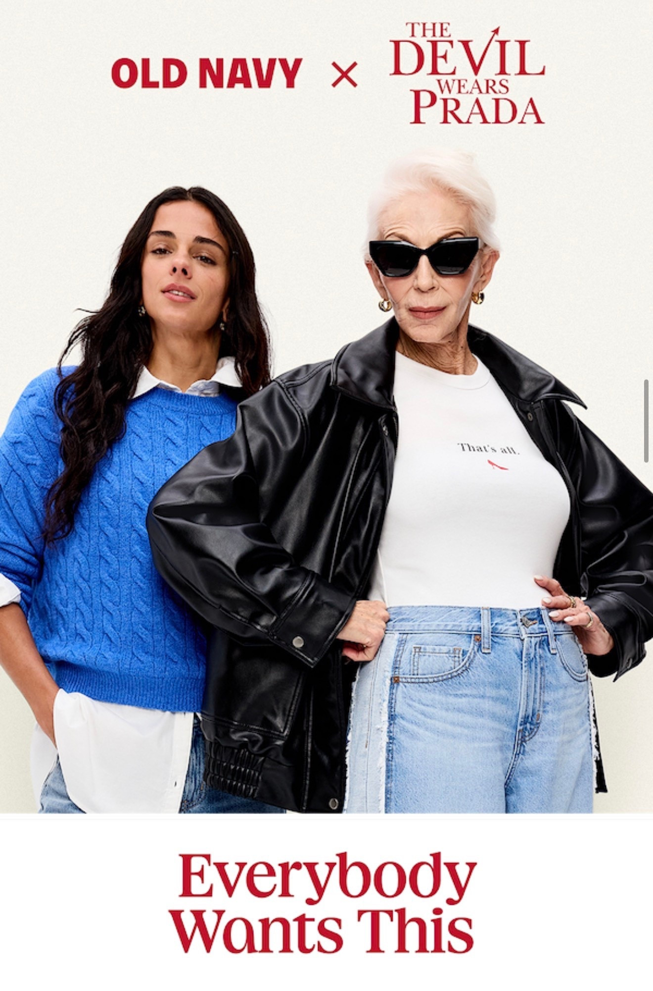 Old navy x the devil wears prada movie collaboration
Meryl Streep
Graphic tee
Cerulean sweater
