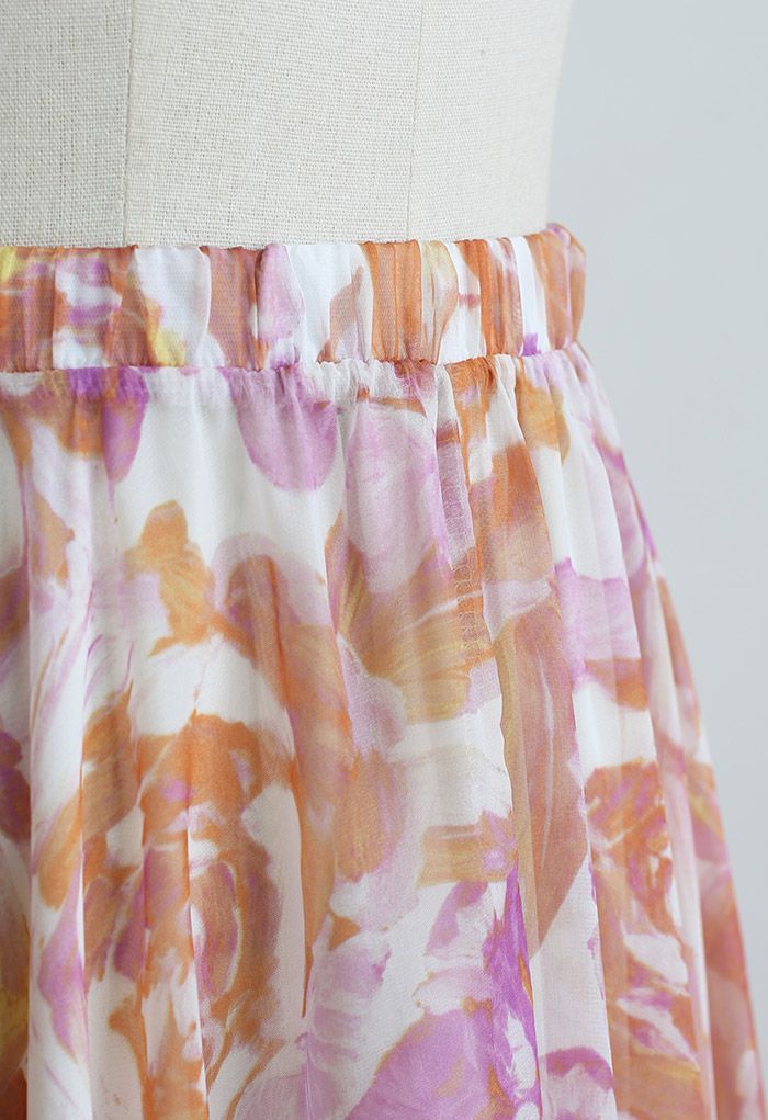 Rose Painting Chiffon Maxi Skirt | Chicwish