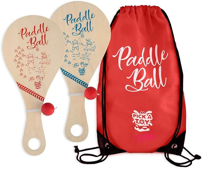 Wooden Paddle Ball (Set of 2) with Red Carry Bag Indoor Outdoor Toy: Fun and Classic Paddleball G... | Amazon (US)